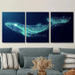 3pcs Glowing Whale with Sparkling Stars & Cosmic Metal Print Ready to Hang Art