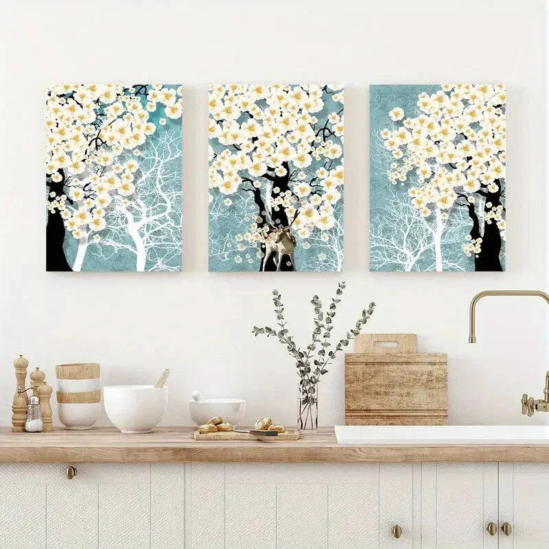 3pcs Nordic Style Plant Landscape Flower Metal Print Ready to Hang Art