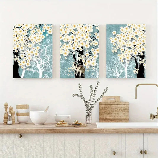 3pcs Nordic Style Plant Landscape Flower Metal Print Ready to Hang Art
