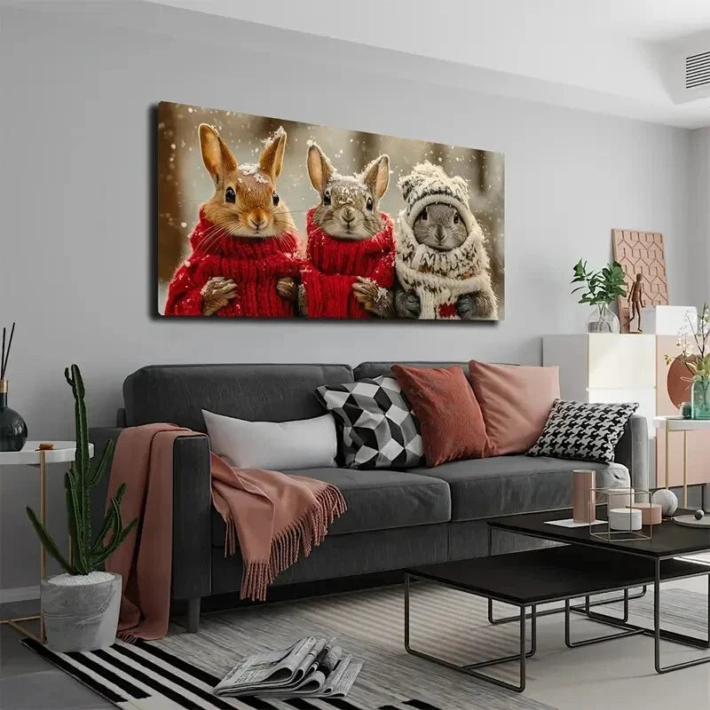 Squirrels Wearing Scarves Wall Art Canvas Office Home Room Framed 80x45cm