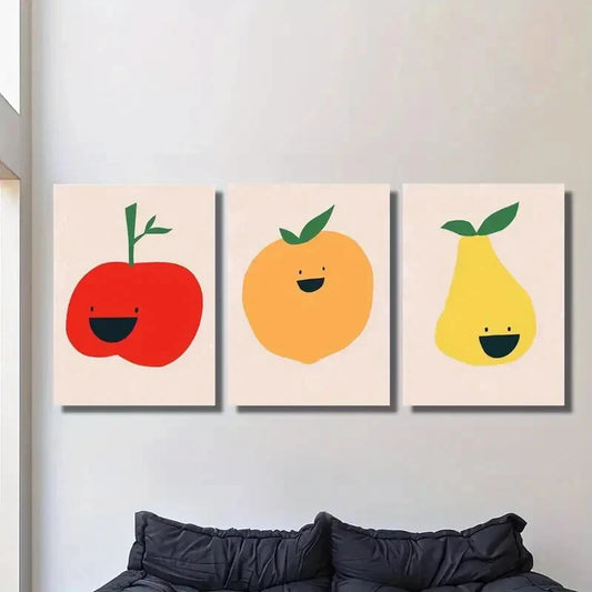 3pcs Simple Fruit Prints, Apples, Lemons, Pears, Metal Print Ready to Hang Art