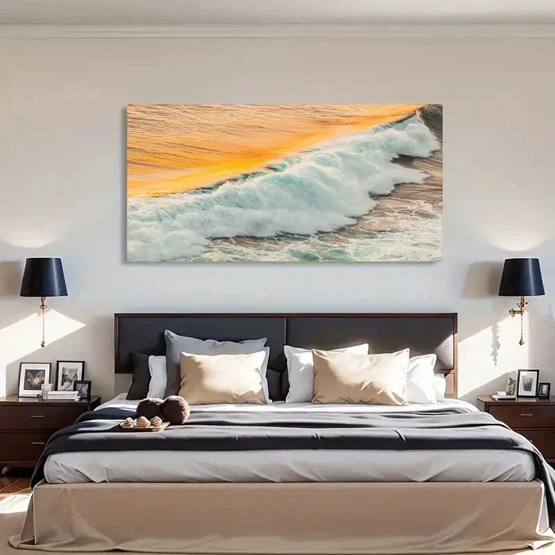 Ocean Waves Vibrant Beach Wall Art Canvas Office Home Room Framed 120x60cm
