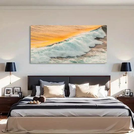Ocean Waves Vibrant Beach Wall Art Canvas Office Home Room Framed 120x60cm