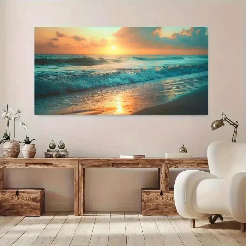 Vibrant Seascape Nature Wall Art Canvas Office Home Room Framed 120x60cm