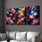 3pcs Vortex and Flower Abstract Illustration Wall Art Set Canvas Framed 40x60cm - High Quality Print 100% Australian Made Wall Canvas Ready to Hang