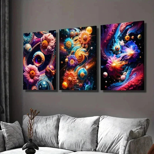 3pcs Vortex and Flower Abstract Illustration Wall Art Set Canvas Framed 40x60cm - High Quality Print 100% Australian Made Wall Canvas Ready to Hang