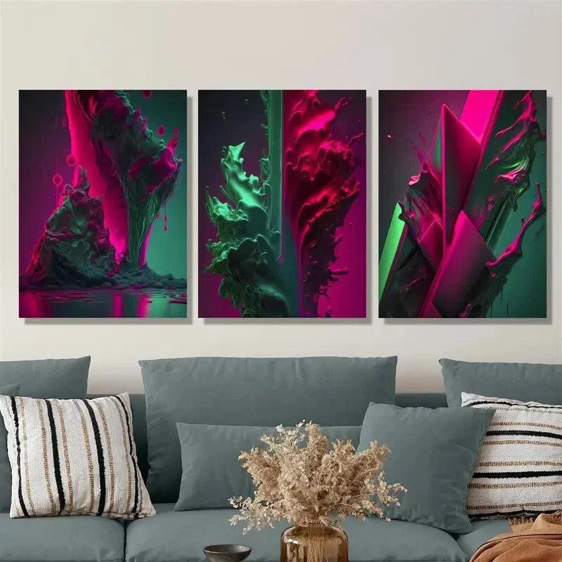 3pcs Liquid texture mural, minimalism, Metal Print Ready to Hang Art