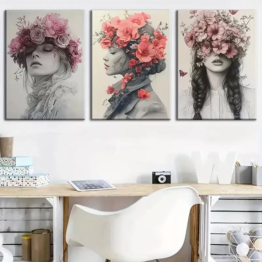 3pcs  Simple Style Prints with Women'S Faces   Wall Art Set Canvas Framed 40x60cm - High Quality Print 100% Australian Made Wall Canvas Ready to Hang