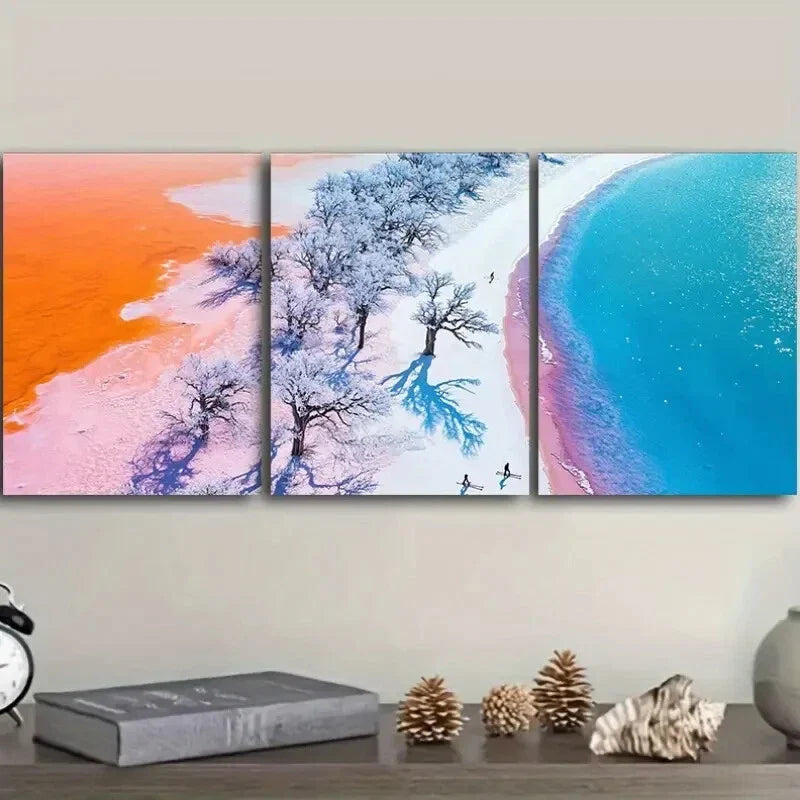 3pcs Winter Beach, Luxurious Wall Art Set Canvas Framed 40x60cm - High Quality Print 100% Australian Made Wall Canvas Ready to Hang
