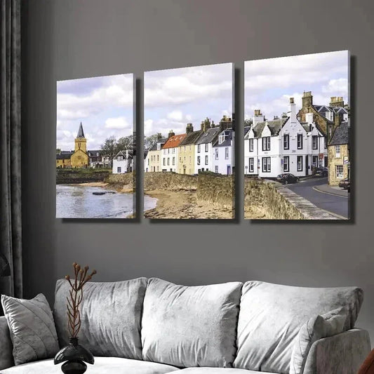 3pcs Vibrant Scottish Countryside Townscapes Wall Art Set Canvas Framed 40x60cm - High Quality Print 100% Australian Made Wall Canvas Ready to Hang