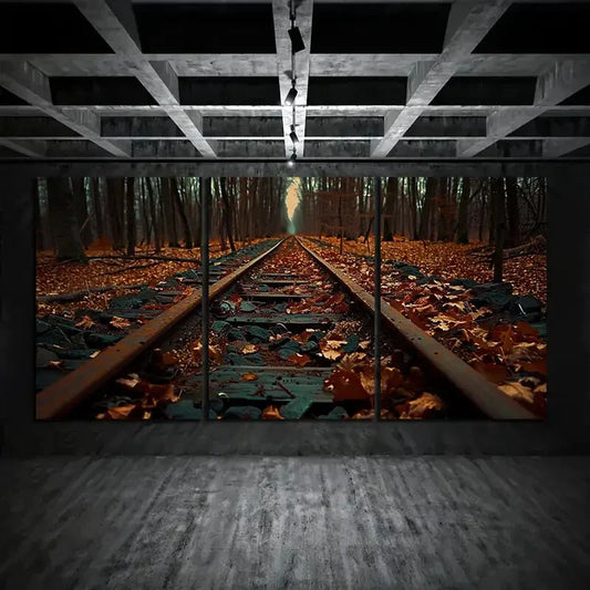 3pcs Old Abandoned Railway Tracks Metal Print Ready to Hang Art