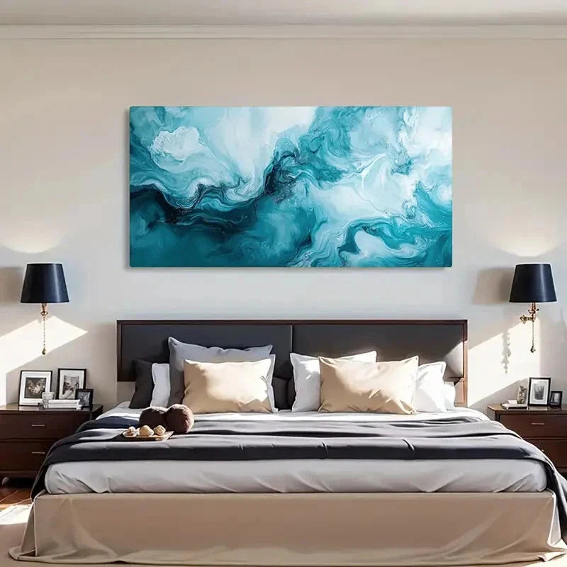 Abstract Ocean Waves Bohemian Wall Art Canvas Office Home Room Framed 80x45cm