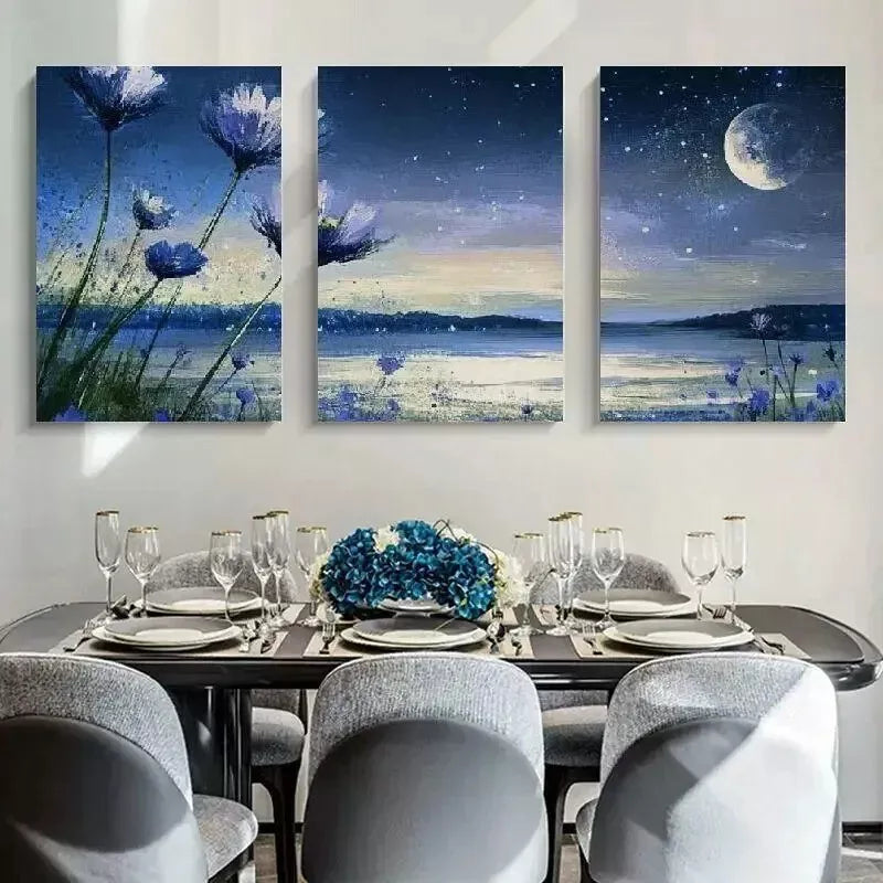 3pcs Flowers Moon Scenery Canvas Framed 40x60cm - High Quality Print 100% Australian Made Wall Canvas Ready to Hang