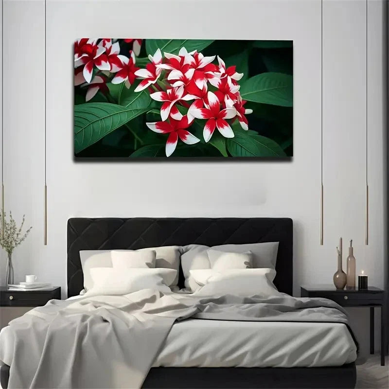 Red And White Flowers Wall Art Canvas Office Home Room Framed 80x45cm