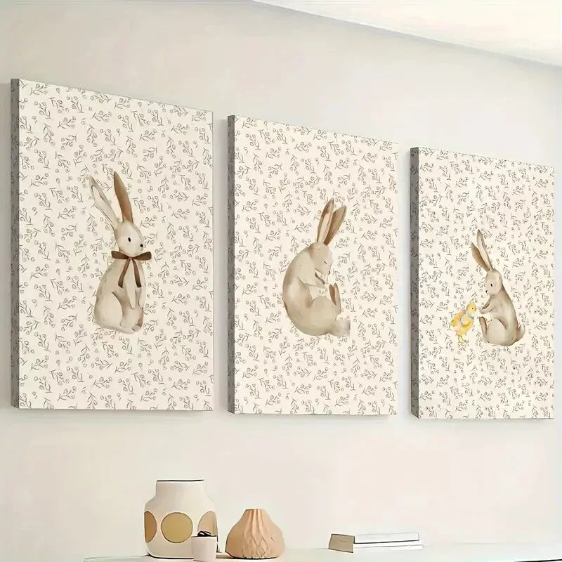 3pcs Simple Featuring Beautiful Rabbit Bunny Wall Art Set Canvas Framed 40x60cm - High Quality Print 100% Australian Made Wall Canvas Ready to Hang