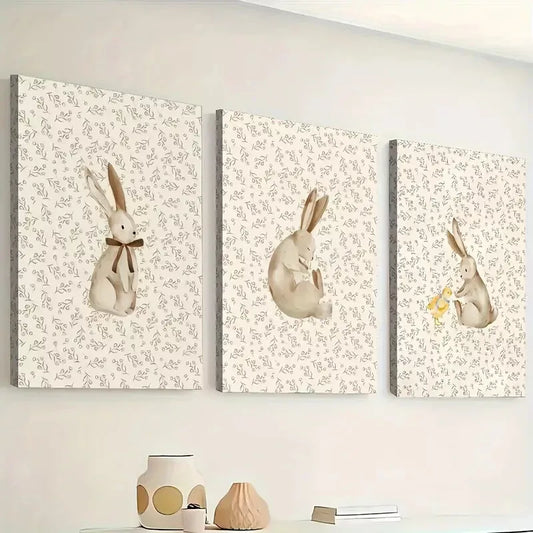 3pcs Simple Featuring Beautiful Rabbit Bunny Wall Art Set Canvas Framed 40x60cm - High Quality Print 100% Australian Made Wall Canvas Ready to Hang