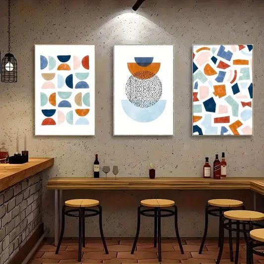 3pcs Abstract Geometric Shapes Decor Art Metal Print Ready to Hang Art