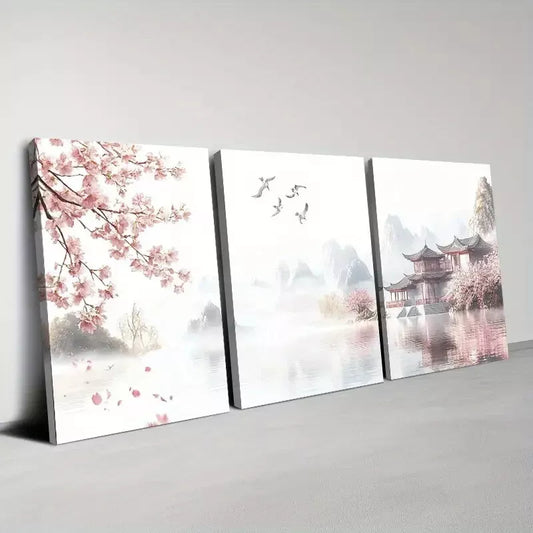 3pcs Vintage-Inspired Colorful Landscape Floral Wall Art Set Canvas Framed 40x60cm - High Quality Print 100% Australian Made Wall Canvas Ready to Hang
