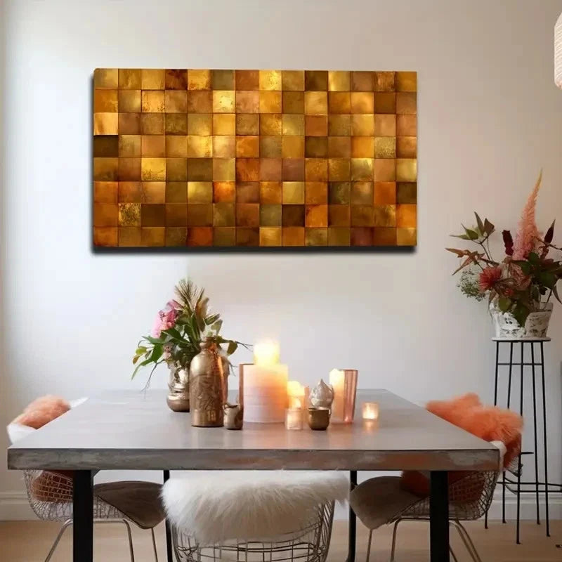 Golden Square Pattern Wall Art Canvas Office Home Room Framed 80x45cm