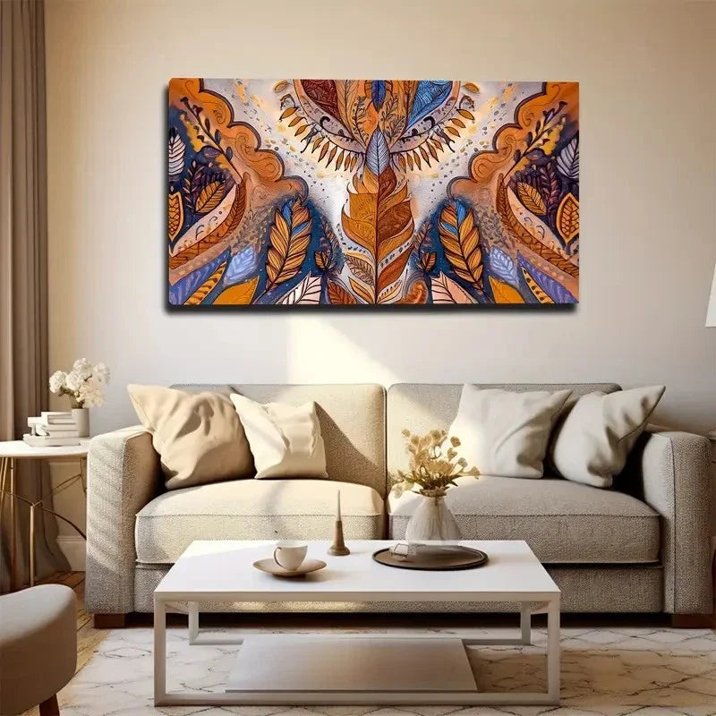 Orange & Yellow Geometric Wall Art Canvas Office Home Room Framed 80x45cm