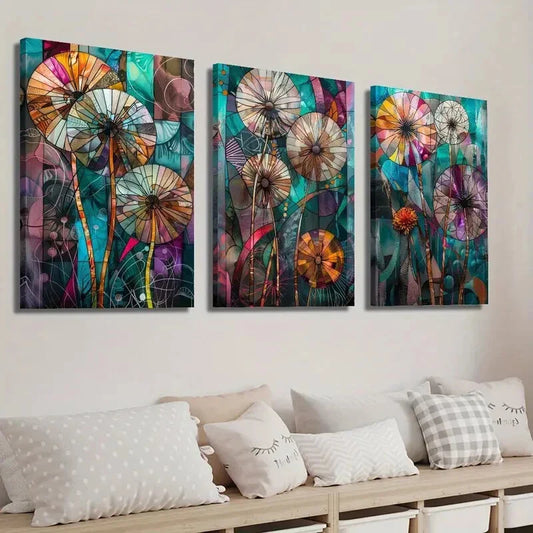 3pcs Colorful Abstract Dandelion Wall Art Set Canvas Framed 40x60cm - High Quality Print 100% Australian Made Wall Canvas Ready to Hang
