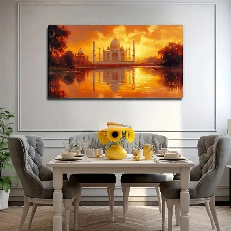Taj Mahal At Sunset Suitable Wall Art Canvas Office Home Room Framed 80x45cm
