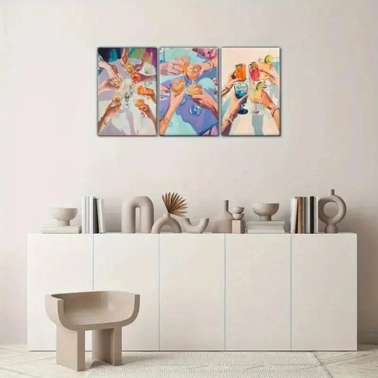 3pcs Vibrant Social Gathering Posters Metal Print Ready to Hang Art