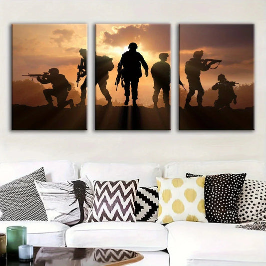 3pcs Military Soldier Silhouette Triptych Metal Print Ready to Hang Art