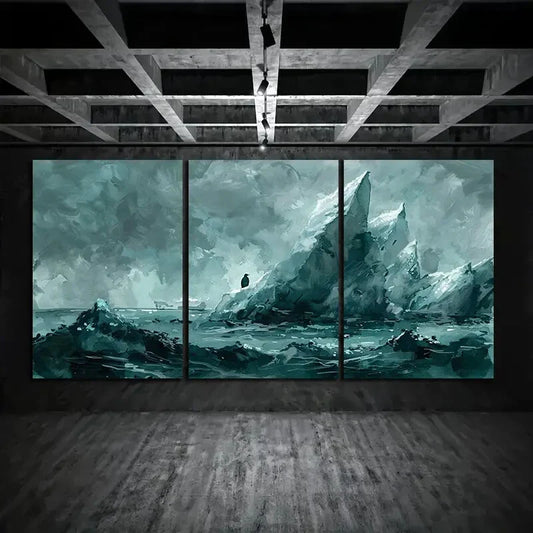 3pcs Iceberg Series Textured Green Tonal Metal Print Ready to Hang Art