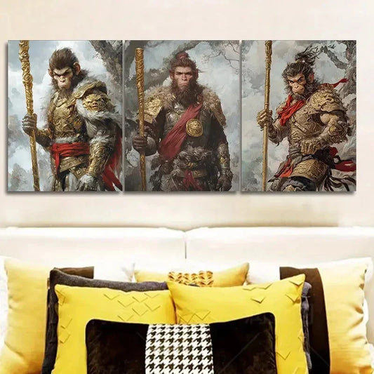 3pcs The Monkey King Mythology Theme  Wall Art Set Canvas Framed 40x60cm - High Quality Print 100% Australian Made Wall Canvas Ready to Hang