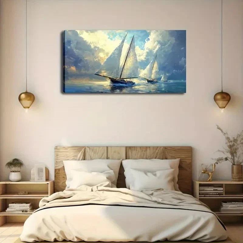 Nautical Sailboats On Ocean Wall Art Canvas Office Home Room Framed 120x60cm