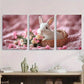 3pcs Adorable White Bunnies with Flower Basket Metal Print Ready to Hang Art