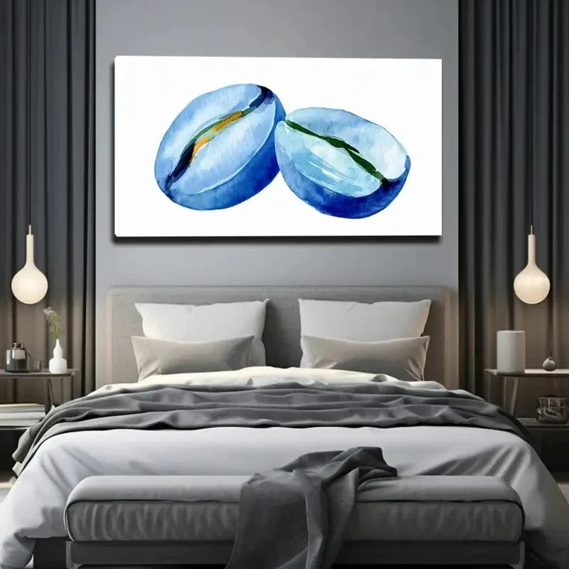Blue & Yellow Abstract Wall Art Canvas Office Home Room Framed 80x45cm