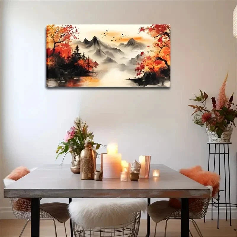 Flying Birds Autumn Red Leave Wall Art Canvas Office Home Room Framed 120x60cm