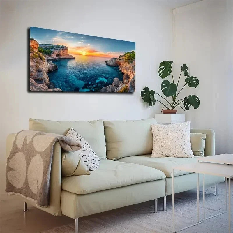 Realistic Sunset Seascape Wall Art Canvas Office Home Room Framed 120x60cm