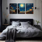 3pcs   Under The Moon, A Black Cat Wall Art Set Canvas Framed 40x60cm - High Quality Print 100% Australian Made Wall Canvas Ready to Hang