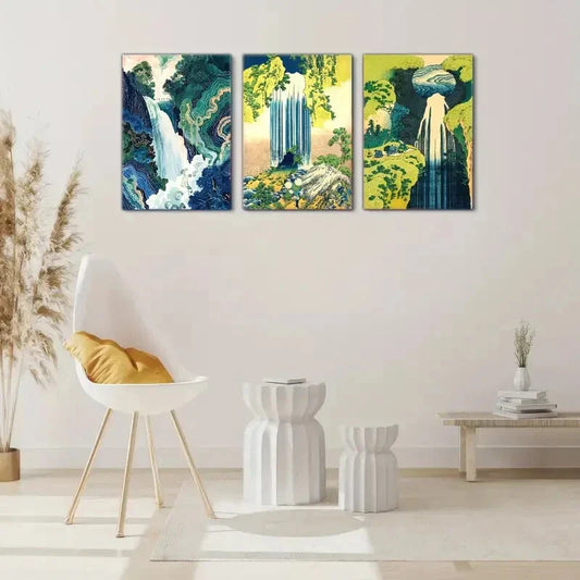 3pcs Cat and Frog in for Lotus Pond Dark Blue Metal Print Ready to Hang Art