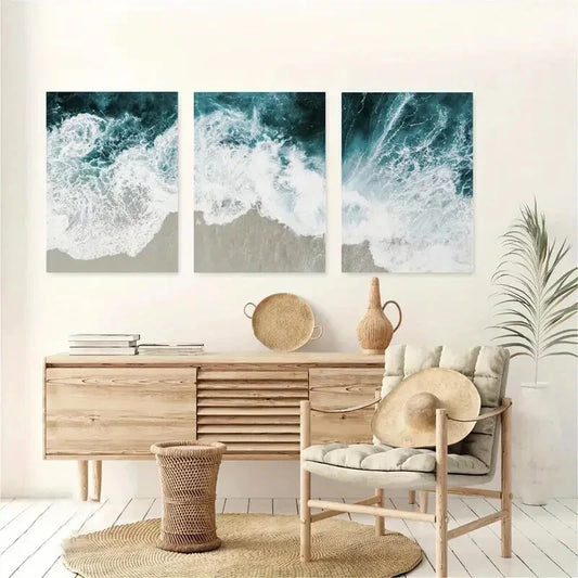 3pcs Aerial Ocean Waves Metal Print Ready to Hang Art