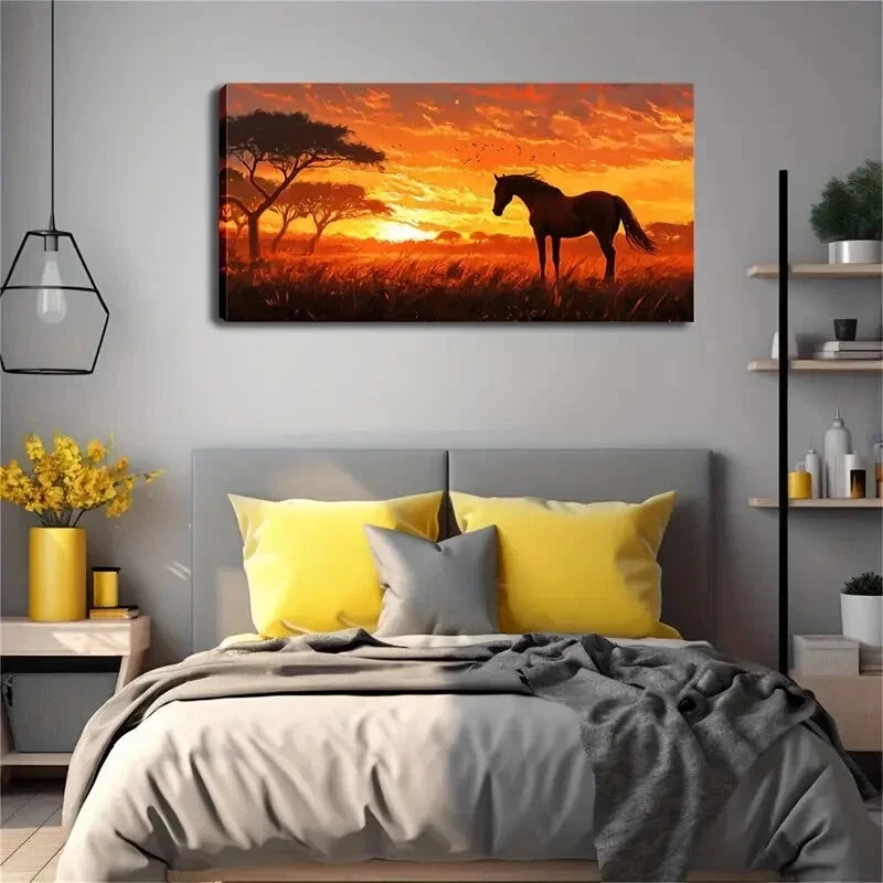 Realistic Sunset Grassland Wall Art Canvas Office Home Room Framed 120x60cm