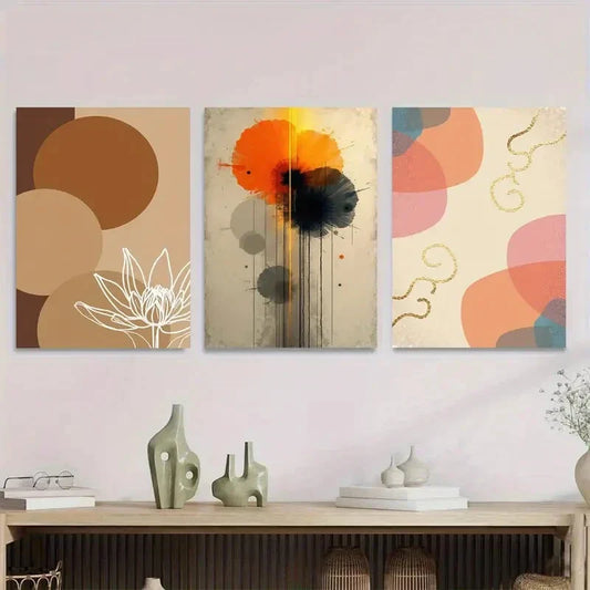 3pcs Modern Abstract Floral & Geometric Colorful Wall Art Set Canvas Framed 40x60cm - High Quality Print 100% Australian Made Wall Canvas Ready to Hang
