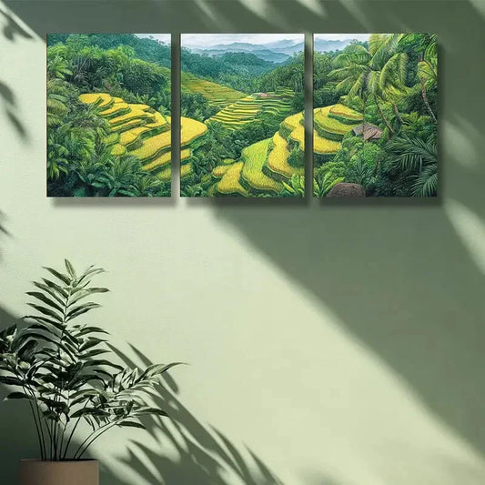 3pcs Rice terraces Art Painting Metal Print Ready to Hang Art