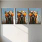 3pcs Playful Tiger Cubs with Vibrant Orange Tulips Metal Print Ready to Hang Art