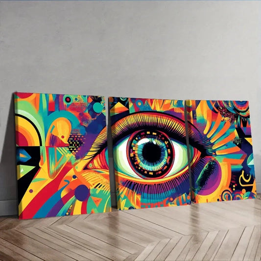 3pcs   Featuring Psychedelic Rainbow Eyes, Wall Art Set Canvas Framed 40x60cm - High Quality Print 100% Australian Made Wall Canvas Ready to Hang