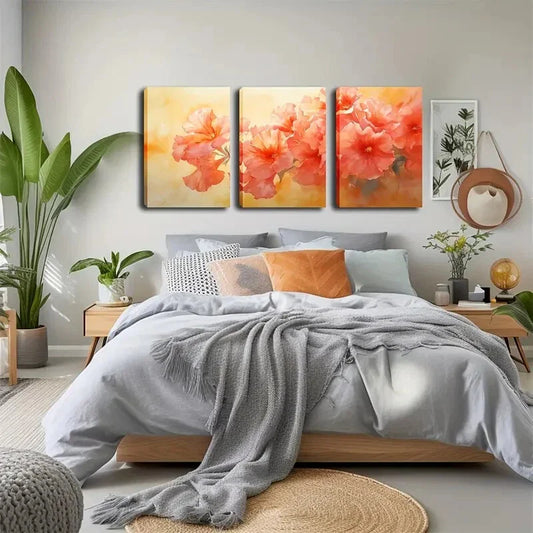 3pcs Featuring a Cluster of Orange Pink Perfect Wall Art Set Canvas Framed 40x60cm - High Quality Print 100% Australian Made Wall Canvas Ready to Hang