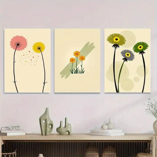 3pcs Modern Floral Elegant Daisy Metal Print Ready to Hang Art