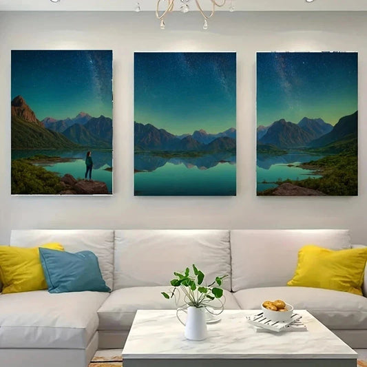 3pcs A Person Standing on a Rock Metal Print Ready to Hang Art