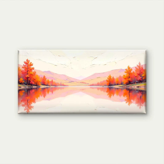 Autumn Landscape Illustration Wall Art Canvas Office Home Room Framed 80x45cm