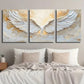 3pcs Golden & White Abstract Angel Wings Metal Print Ready to Hang Art