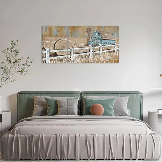 3pcs Farmhouse Rustic Teal Barn Windmill Metal Print Ready to Hang Art