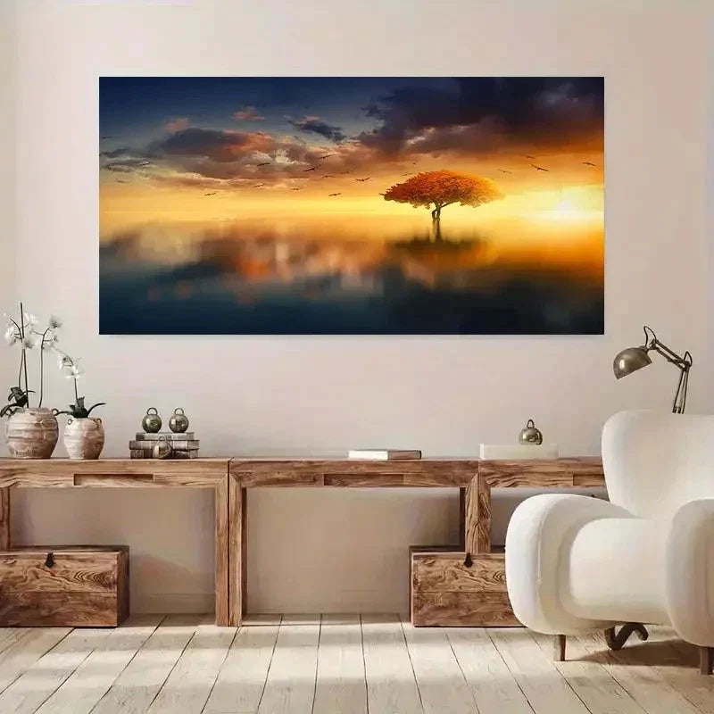 Vibrant Sunset Hues Central Wall Art Canvas Office Home Room Framed 120x60cm